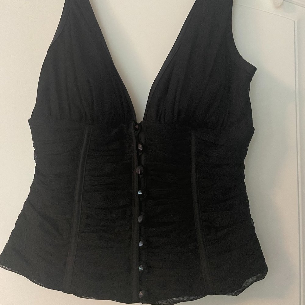 J.S. COLLECTION Sleeveless Black GALA top with jet black front buttons corset st